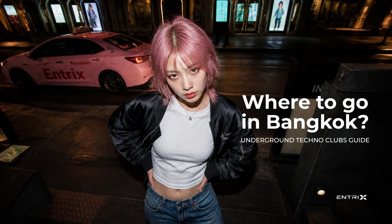Underground techno club in Bangkok with industrial lighting and dance floor